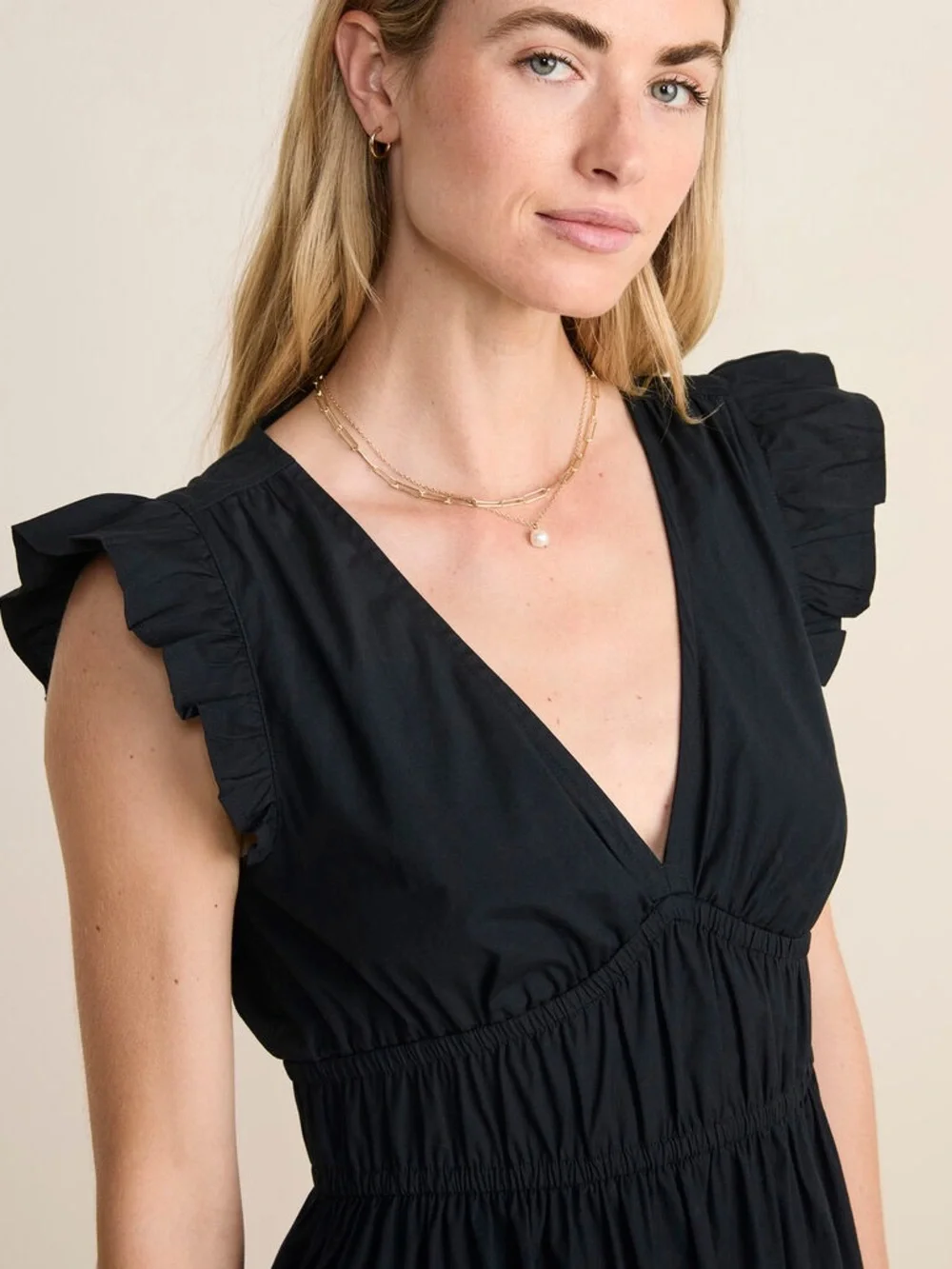 Vineyard Vines Black V-Neck Ruffle Midi Dress - Picture 3 of 5